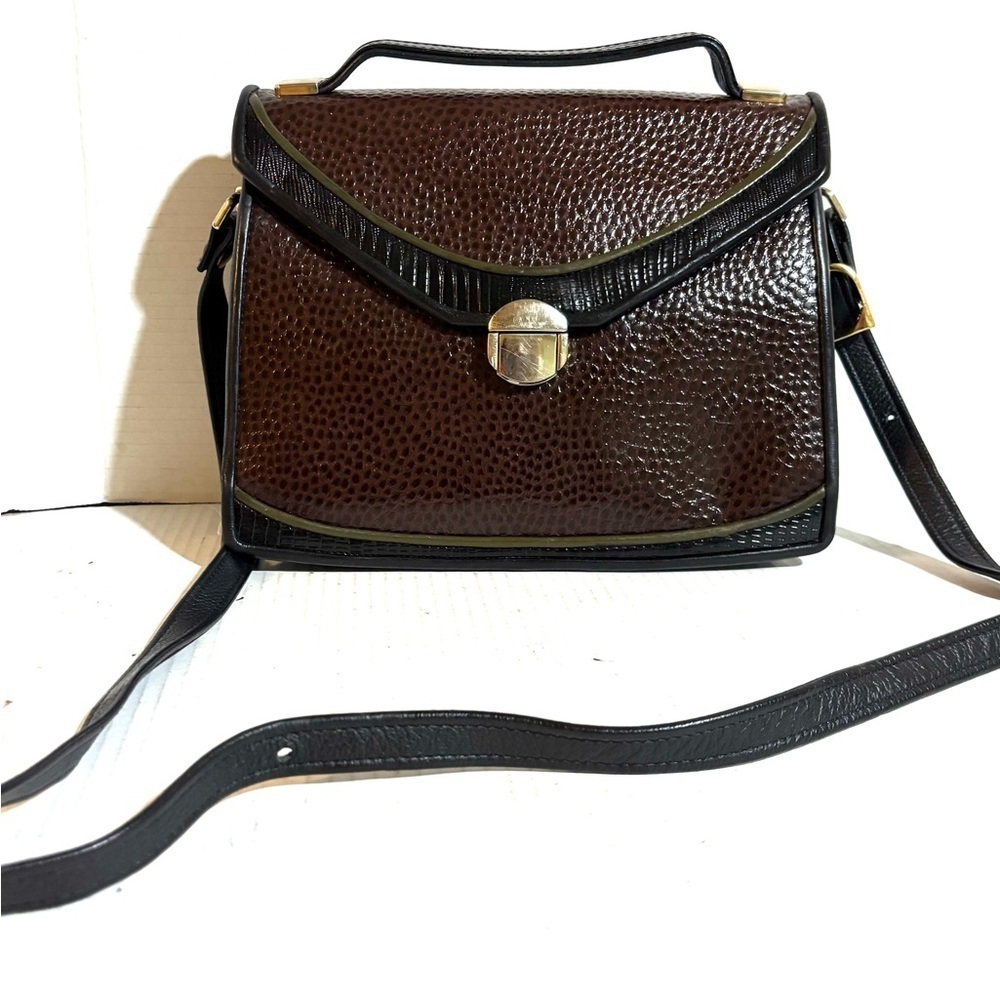 Vintage Elegant Brown black Leather Handbag